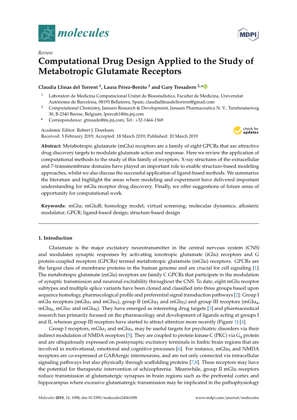 Computational Drug Design Applied to the Study of Metabotropic Glutamate Receptors