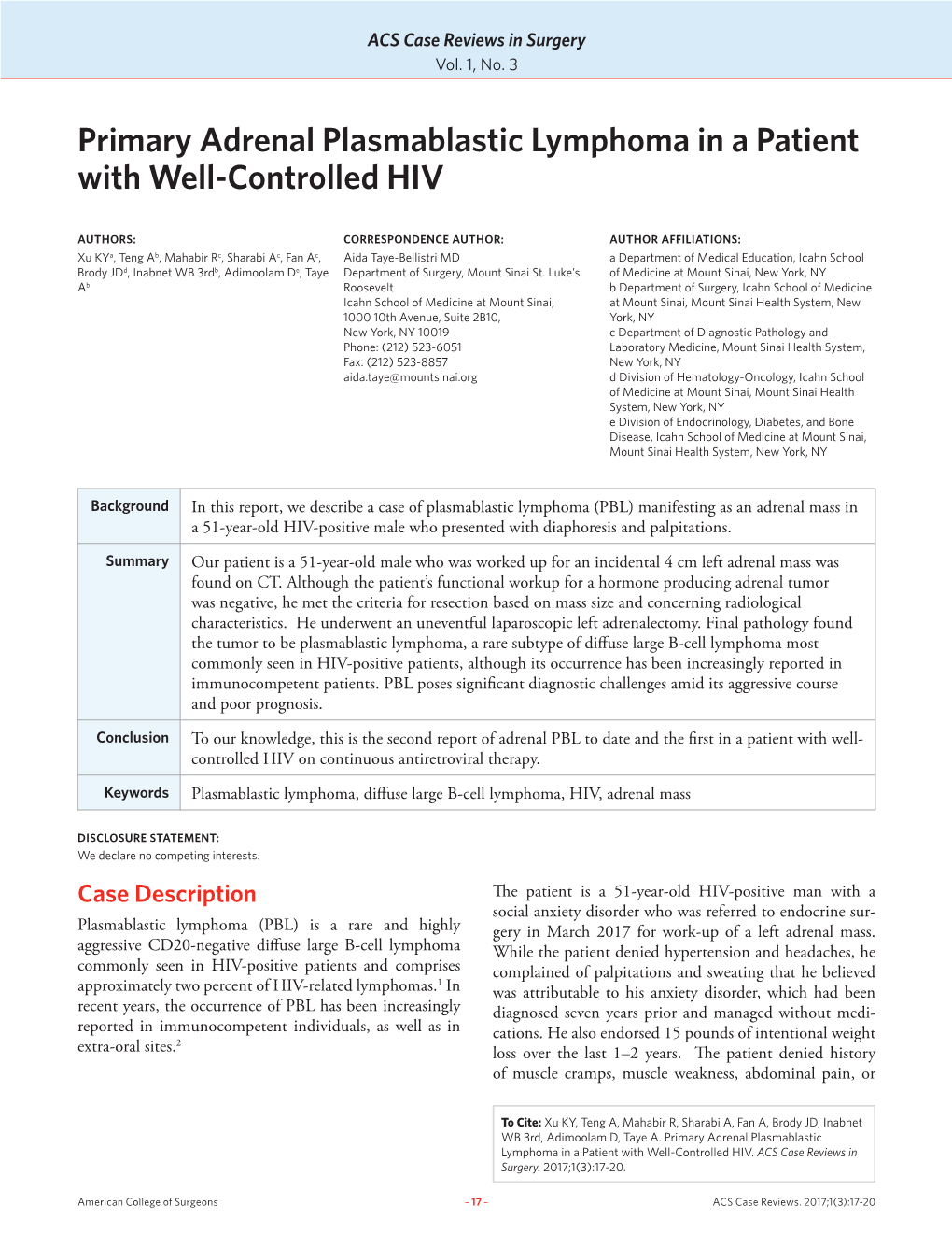Primary Adrenal Plasmablastic Lymphoma in a Patient with Well-Controlled HIV
