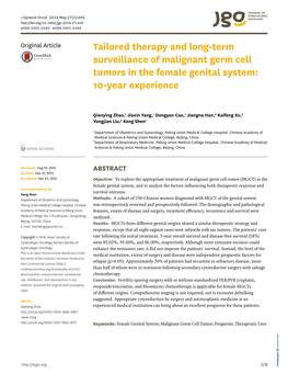 Tailored Therapy and Long-Term Surveillance of Malignant Germ Cell Tumors in the Female Genital System: 10-Year Experience