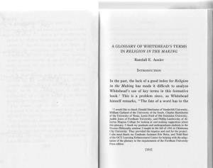 A Glossary of Whitehead's Terms in Religion in the Making