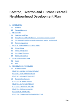 Beeston, Tiverton and Tilstone Fearnall Neighbourhood Development Plan