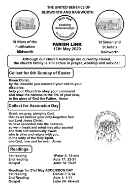 PARISH LINK 17Th May 2020 the UNITED BENEFICE of BLIDWORTH and RAINWORTH St Simon and St Jude's Rainworth St Mary of the Pu