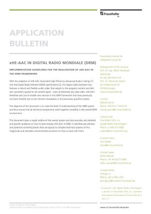 Xhe-AAC in DIGITAL RADIO MONDIALE (DRM) Management of the Institute IMPLEMENTATION GUIDELINES for the REALIZATION of Xhe-AAC in Prof