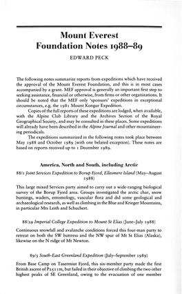 Mount Everest Foundation Notes 1988-89 Edward Peck