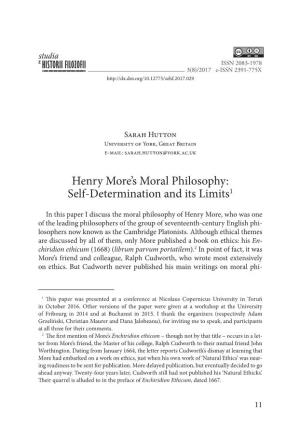 Henry More's Moral Philosophy: Self-Determination and Its Limits1