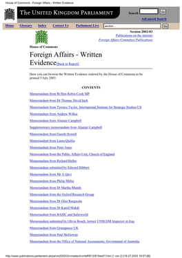 Foreign Affairs - Written Evidence