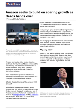 Amazon Seeks to Build on Soaring Growth As Bezos Hands Over 3 February 2021, by Rob Lever