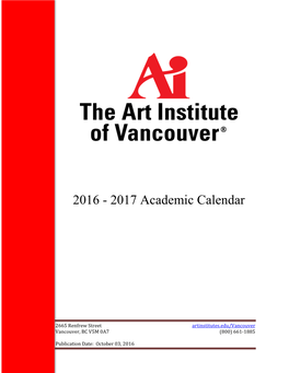 2016 - 2017 Academic Calendar