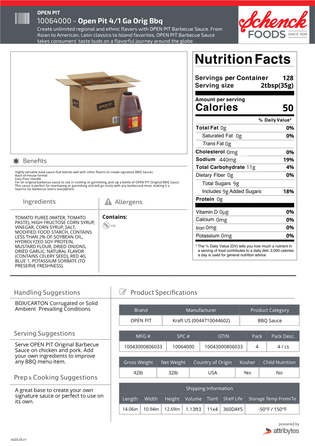 10064000 - Open Pit 4/1 Ga Orig Bbq Create Unlimited Regional and Ethnic Flavors with OPEN PIT Barbecue Sauce