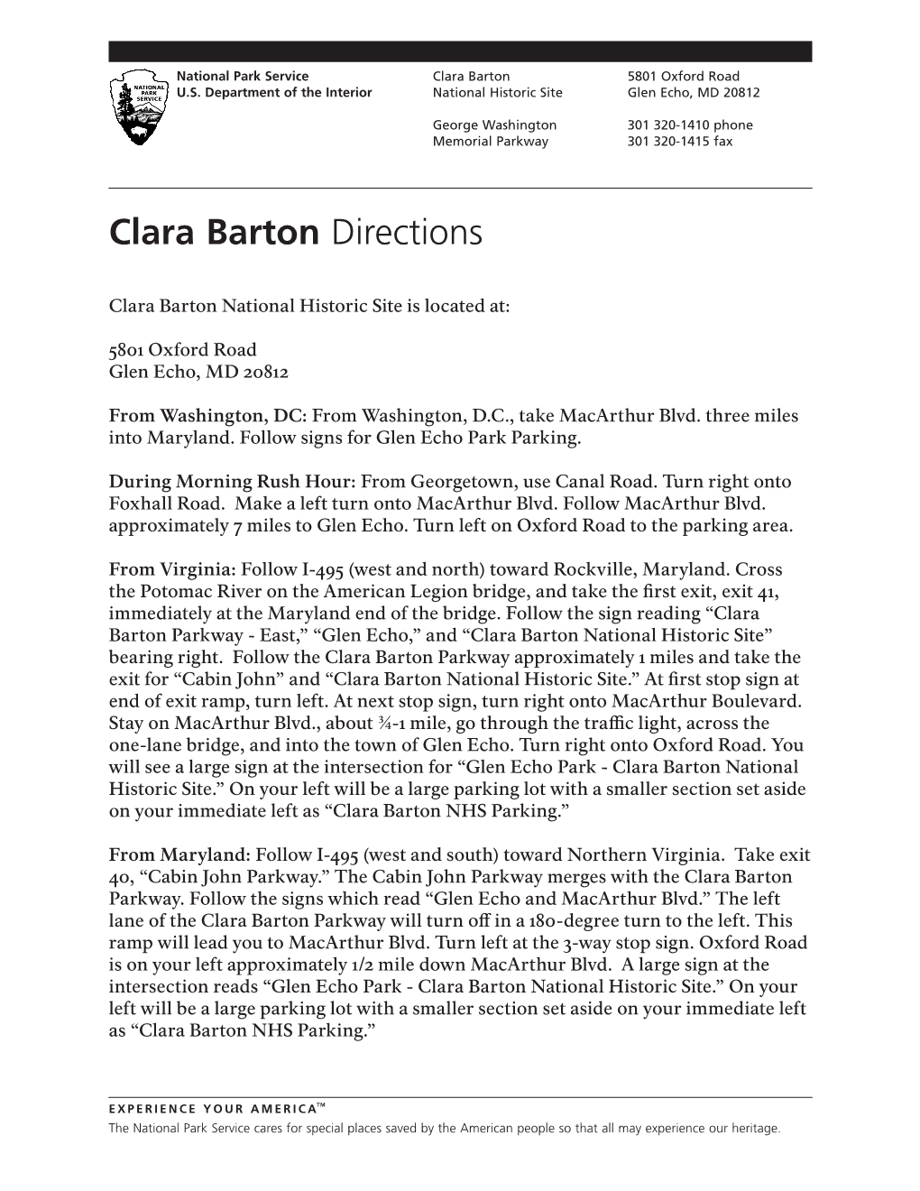 Clara Barton Directions