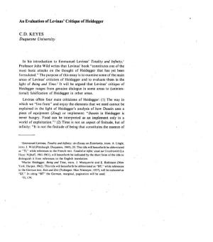 An Evaluation of Levinas' Critique of Heidegger C.D. KEYES Duquesne