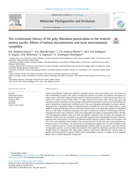 The Evolutionary History of the Goby Elacatinus Puncticulatus in the Tropical Eastern Paciﬁc: Eﬀects of Habitat Discontinuities and Local Environmental T Variability