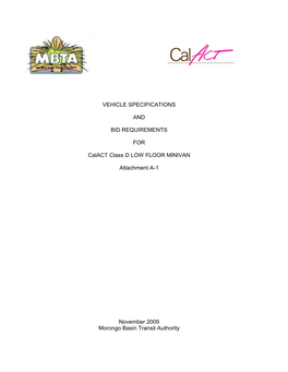 VEHICLE SPECIFICATIONS and BID REQUIREMENTS for Calact