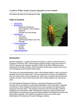 A Guide to Willow Sawfly (Nematus Oligospilus) in New Zealand Table