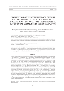 Distribution of Western Hoolock Gibbons and Nutritional Status of Food Plants in Cachar District of Assam, India: Reaching out to Local Communities for Conservation
