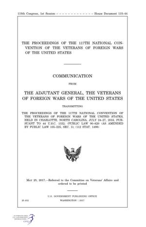 Communication the Adjutant General, the Veterans Of