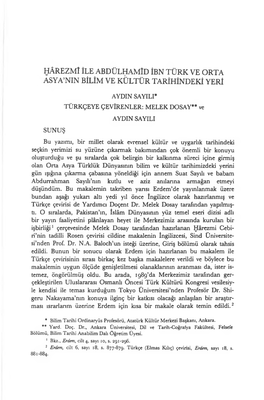 Hârezmî Ile Abdülhamîd Ibn Türk Ve Orta Asya'nin Bilim