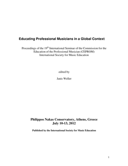 Educating Professional Musicians in a Global Context Philippos Nakas