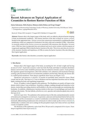 Recent Advances on Topical Application of Ceramides to Restore Barrier Function of Skin