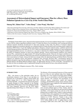 Assessment of Meteorological Impact and Emergency Plan for a Heavy Haze Pollution Episode in a Core City of the North China Plain