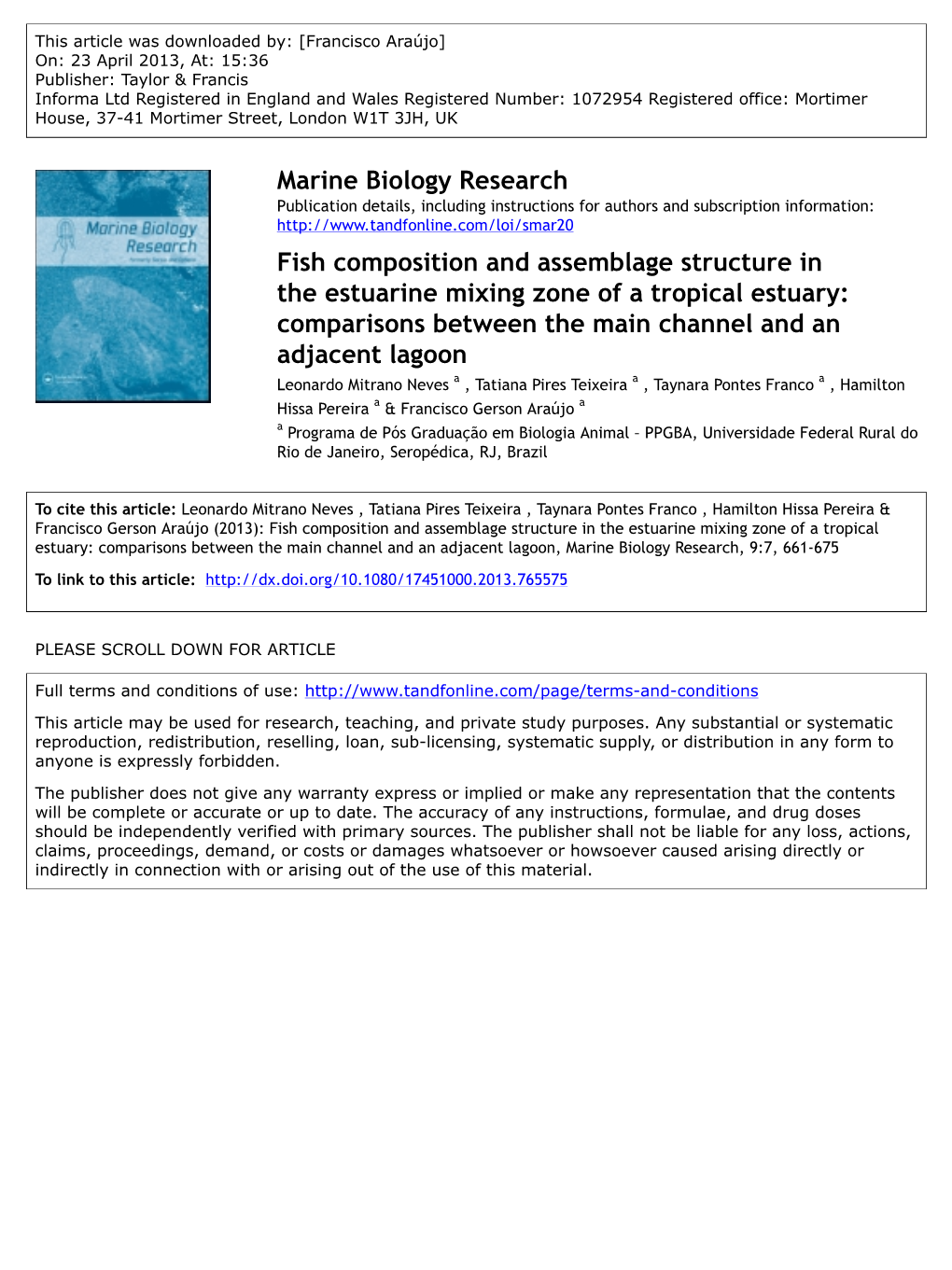 Fish Composition and Assemblage Structure in the Estuarine Mixing