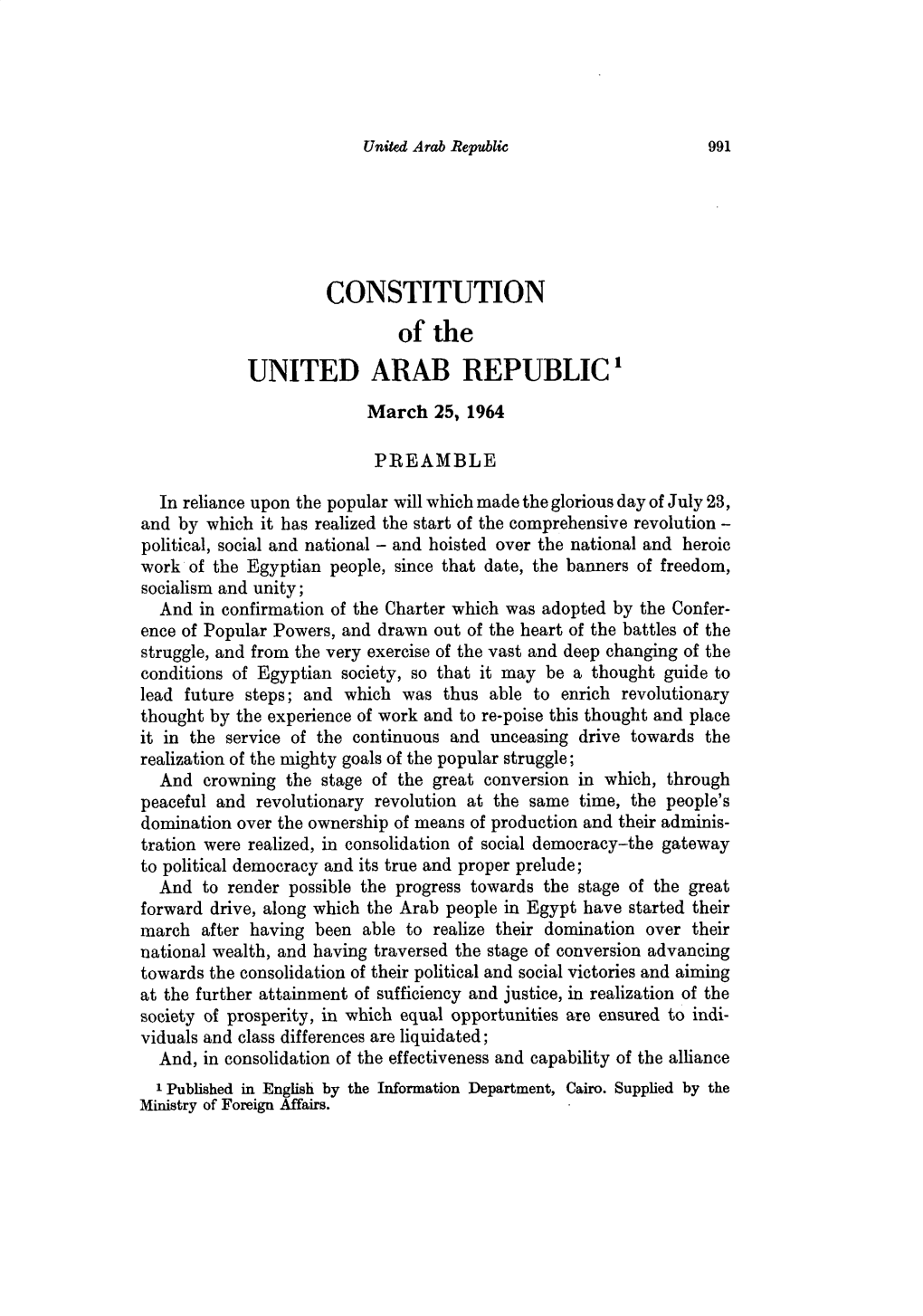 1964 Constitution of the United Arab Republic