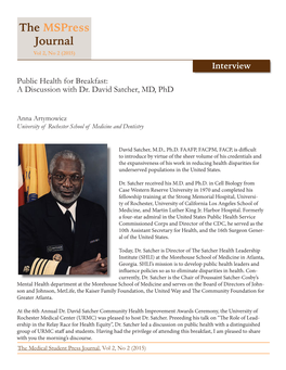 The Mspress Journal Vol 2, No 2 (2015) Interview Public Health for Breakfast: a Discussion with Dr