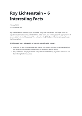 Roy Lichtenstein – 6 Interesting Facts