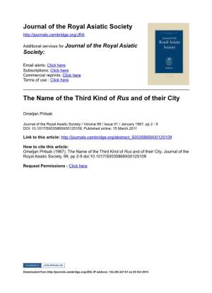 Journal of the Royal Asiatic Society the Name of the Third Kind of Rus