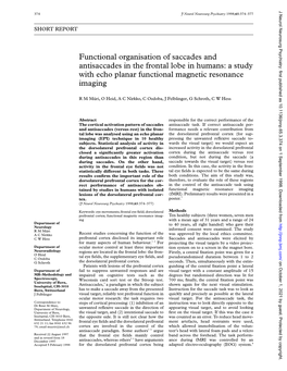 Functional Organisation of Saccades and Antisaccades in the Frontal Lobe in Humans: a Study with Echo Planar Functional Magnetic Resonance Imaging