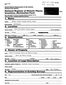 National Register Off Historic Places Inventory Nomination Form 1