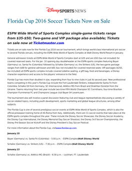 Florida Cup 2016 Soccer Tickets Now on Sale