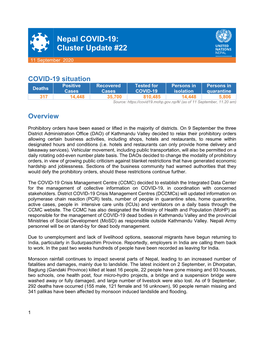 Nepal COVID-19: Cluster Update #22 11 September 2020