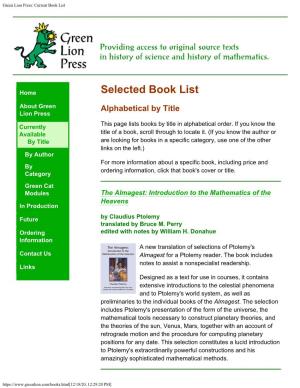 Green Lion Press: Current Book List