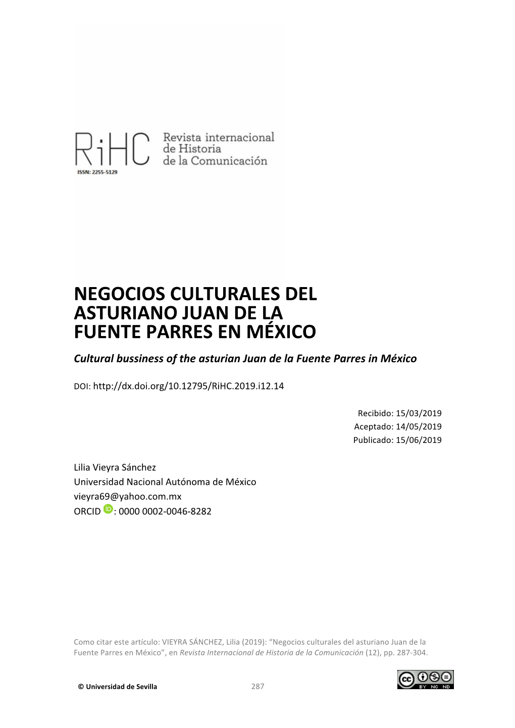 NEGOCIOS CULTURALES DEL ASTURIANO JUAN DE LA FUENTE PARRES EN MÉXICO Cultural Bussiness of the Asturian Juan De La Fuente Parres in México