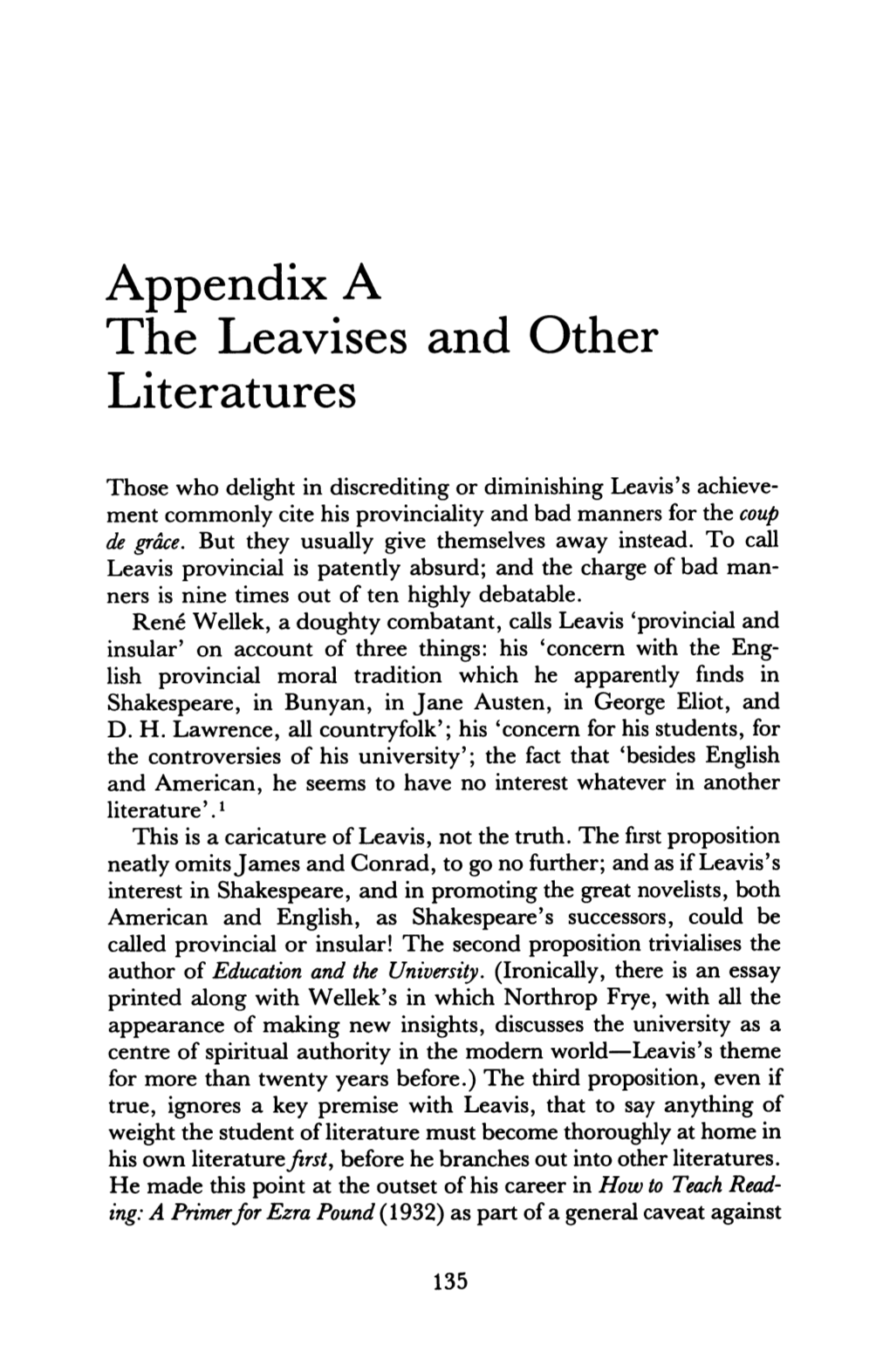 Appendix a the Leavises and Other Literatures