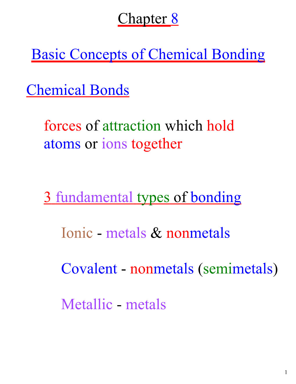 Chapter 8 Basic Concepts of Chemical Bonding Chemical Bonds