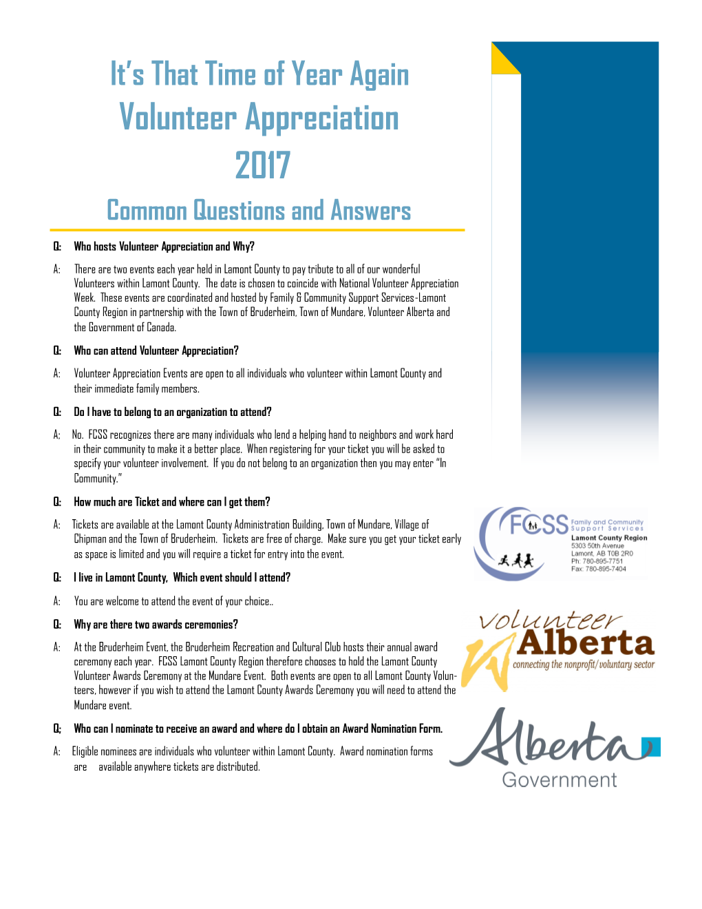 Volunteer Appreciation 2017 Common Questions and Answers