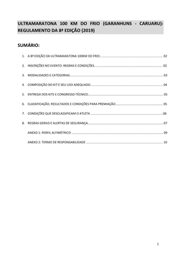 Ultramaratona 100 Km Do Frio (Garanhuns - Caruaru): Regulamento Da 8ª Edição (2019)