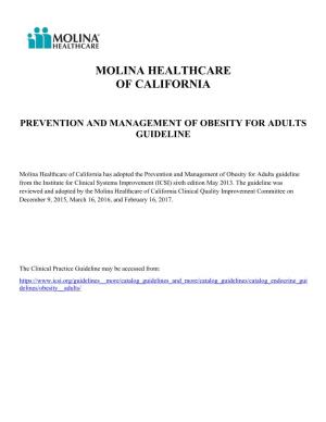 Prevention and Management of Obesity for Adults Guideline
