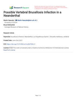 Possible Vertebral Brucellosis Infection in a Neanderthal