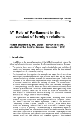 Role of Parliament in the Conduct of Foreign Relations