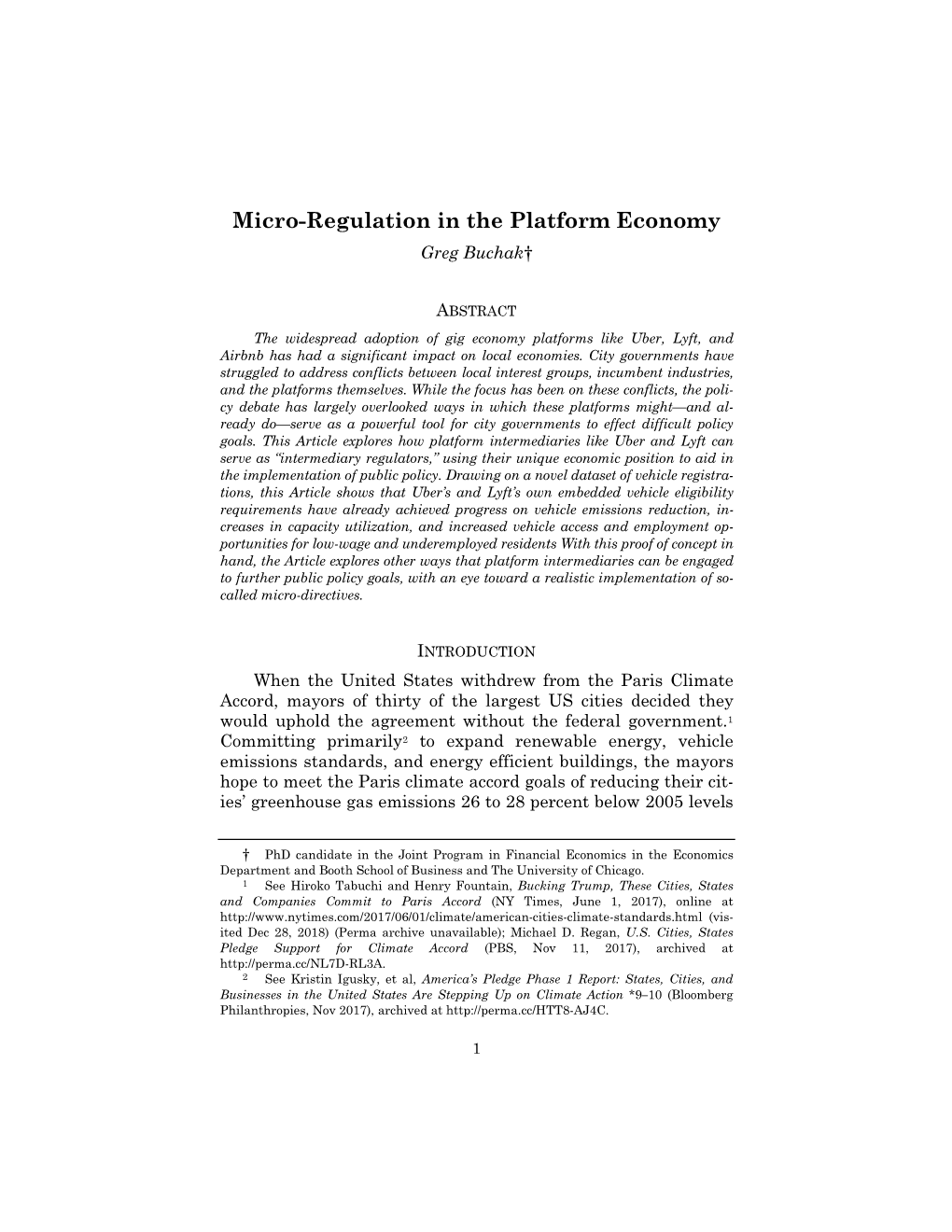 Micro-Regulation in the Platform Economy Greg Buchak†