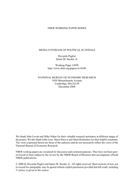 Nber Working Paper Series Media Coverage of Political
