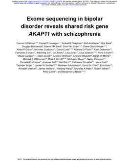 Exome Sequencing in Bipolar Disorder Reveals Shared Risk Gene AKAP11 with Schizophrenia