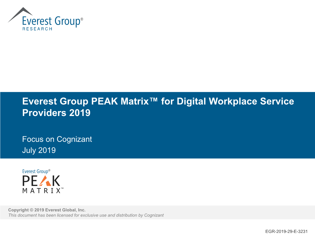 Everest Group PEAK Matrix™ for Digital Workplace Service Providers 2019
