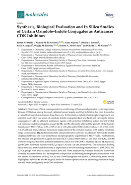 Synthesis, Biological Evaluation and in Silico Studies of Certain Oxindole–Indole Conjugates As Anticancer CDK Inhibitors