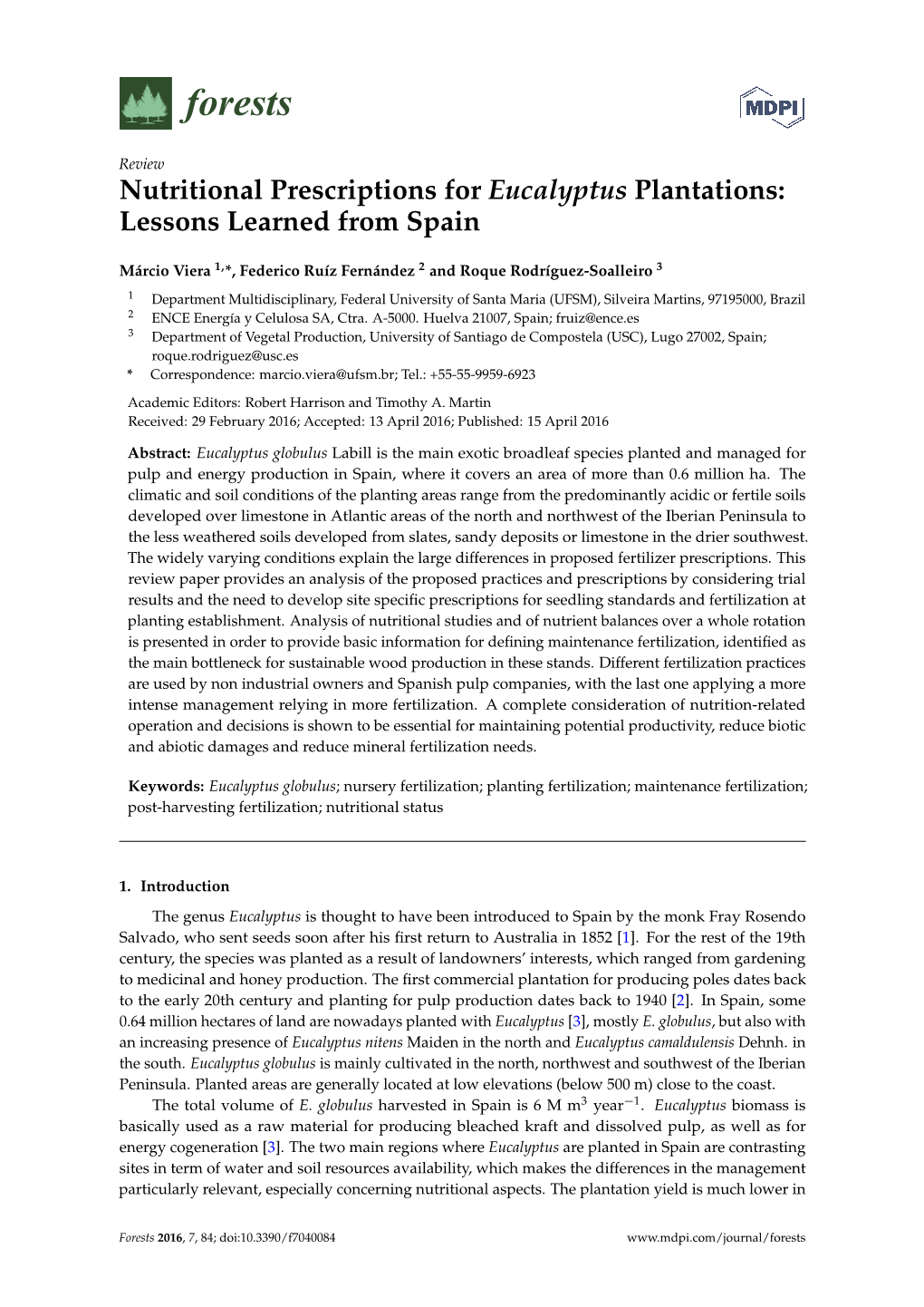 Nutritional Prescriptions for Eucalyptus Plantations: Lessons Learned from Spain