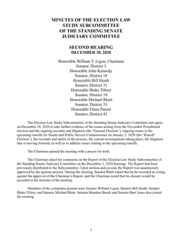 Minutes of the Election Law Study Subcommittee of the Standing Senate Judiciary Committee