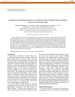 Comparative Catching Efficiency of Traditional Prawn Fishing Gears in Pulicat Lake of Tamil Nadu, India